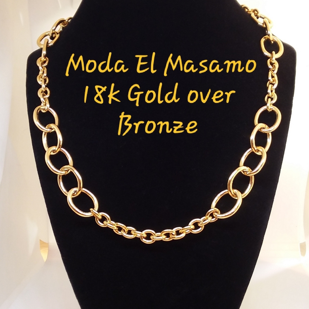 Moda Al Massimo 18k Yellow Gold over Bronze Oversized Chain Link Necklace